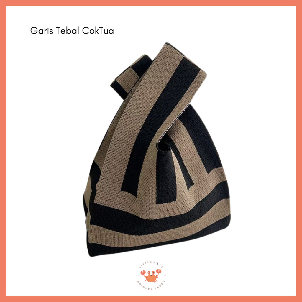 [littlecrab] Tas Rajut Earth Tone Coklat Hitam Putih Bangkok Knit Bag Knot Mini Totebag Buffalow