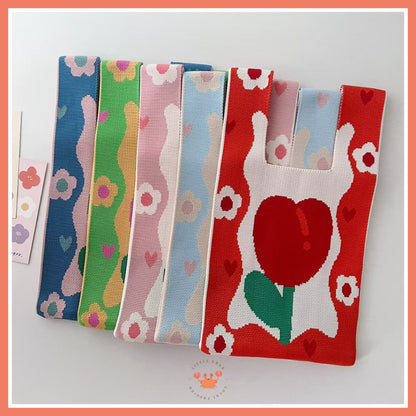 [littlecrab] Tas Rajut Motif Bunga Tulip Soft Color Aesthetic Cute Flower Knit Knot Bag Buffalow