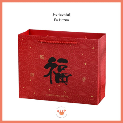 [littlecrab] Paper Bag Merah Motif Imlek Fu Ping An Xi Le Vertikal Horizontal Kantong Hampers Tas Kado