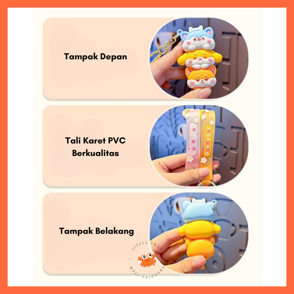[littlecrab] Gantungan Kunci Motif Doggy Piggy Tumpuk Cute Keychain Gemoy Trio Aksesoris Aesthetic