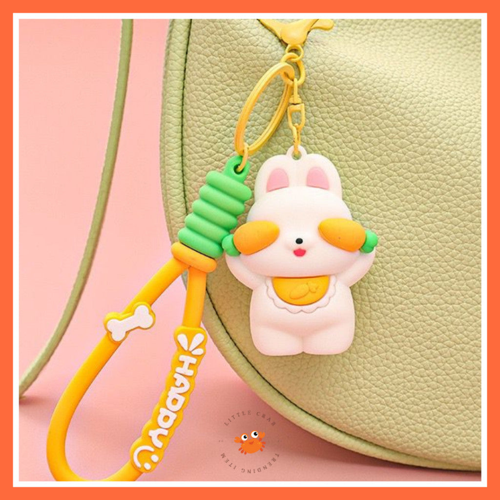 [littlecrab] Gantungan Kunci Panda Bambu Kelinci Wortel Motif Karakter Tutup Mata Cute Keychain