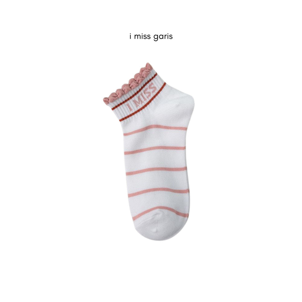 [littlecrab] Kaos Kaki Pendek Lotso Beruang Pink Unik Lucu Cute Short Socks White Full Pattern