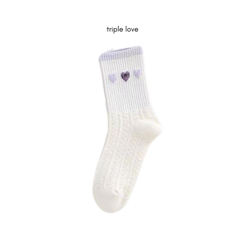 [littlecrab] Kaos Kaki Panjang Lilac Beruang Ungu Putih Unik Lucu Berkualitas Long Socks Aesthetic