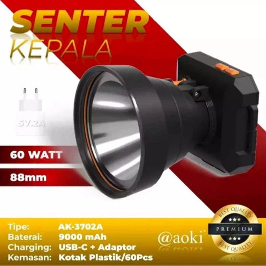 Pekanbaru Senter Kepala Aoki Ak-3702A Cahaya Putih 60Watt Kepala Besar