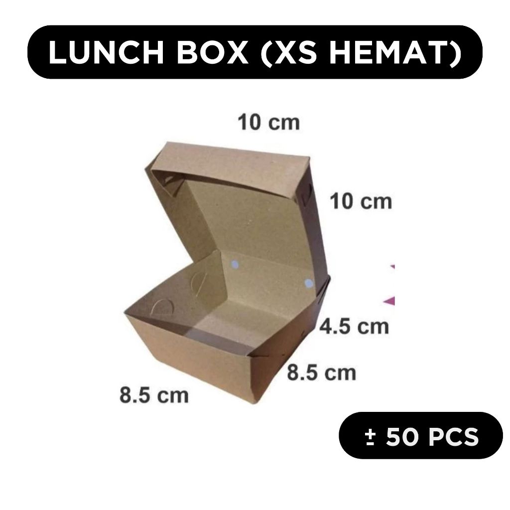 50 Pcs Paper Lunch Box Kraft XS Kemasan Dimsum Takoyaki Desert Roti Kue Donat Laminasi Food Grade