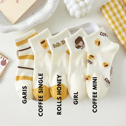 [littlecrab] Kaos Kaki Kuning Coffee Girl Honey Pendek Aesthetic Yellow Socks Aesthetic Korean Style