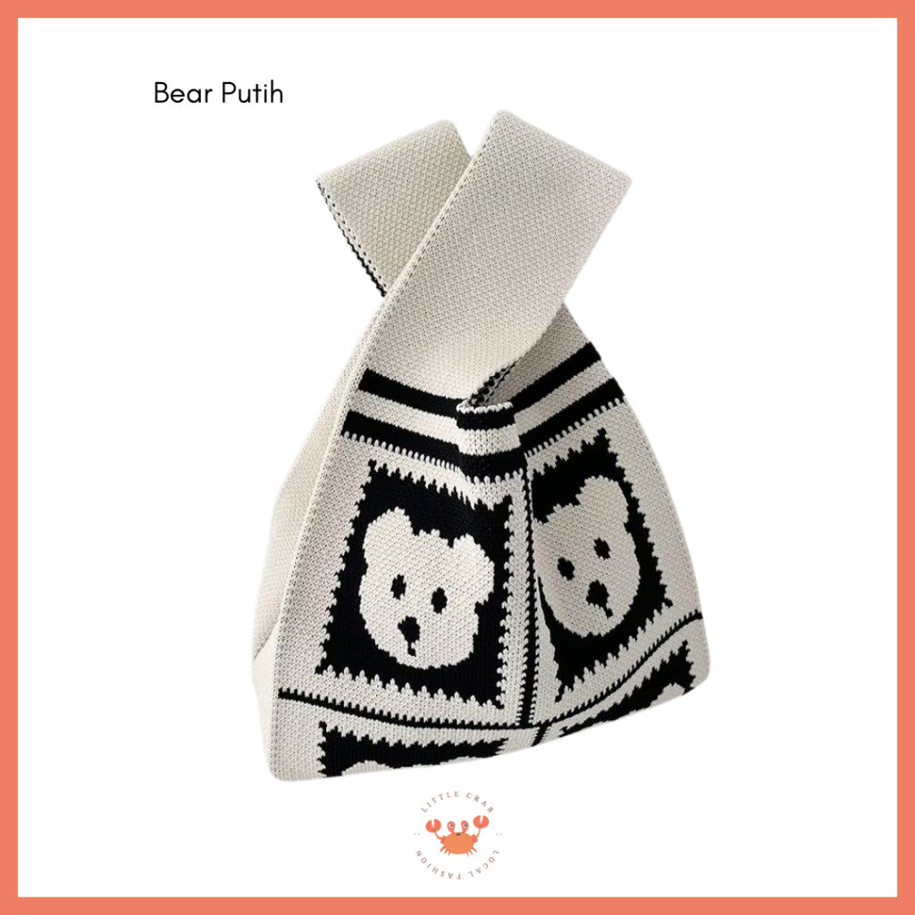 [littlecrab] Tas Rajut Bangkok All Motif Knit Knot Bag Mini Totebag Buffalow Unik Kanvas Premium