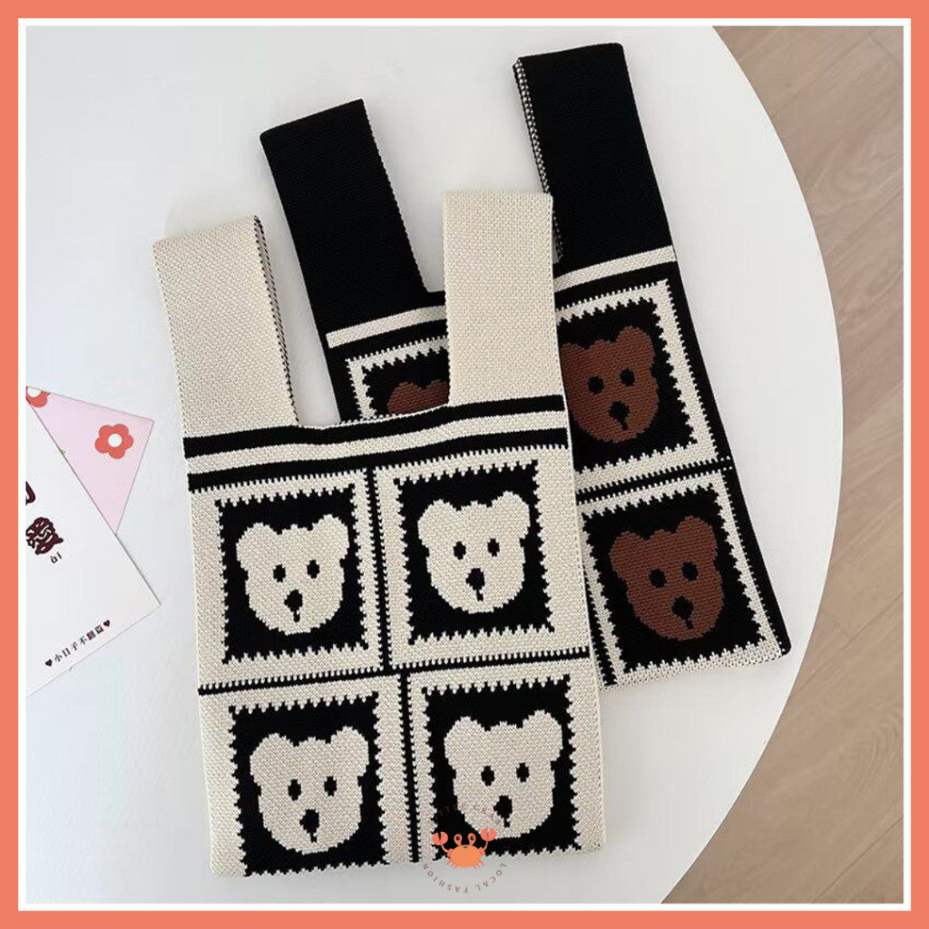 [littlecrab] Tas Rajut Earth Tone Coklat Hitam Putih Bangkok Knit Bag Knot Mini Totebag Buffalow