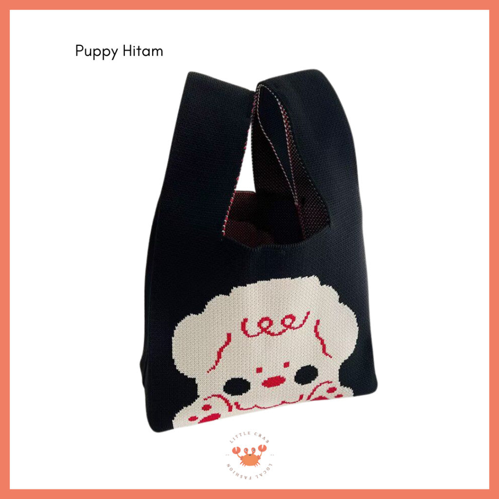 [littlecrab] Tas Rajut Earth Tone Coklat Hitam Putih Bangkok Knit Bag Knot Mini Totebag Buffalow