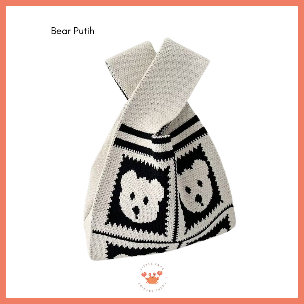 [littlecrab] Tas Rajut Earth Tone Coklat Hitam Putih Bangkok Knit Bag Knot Mini Totebag Buffalow