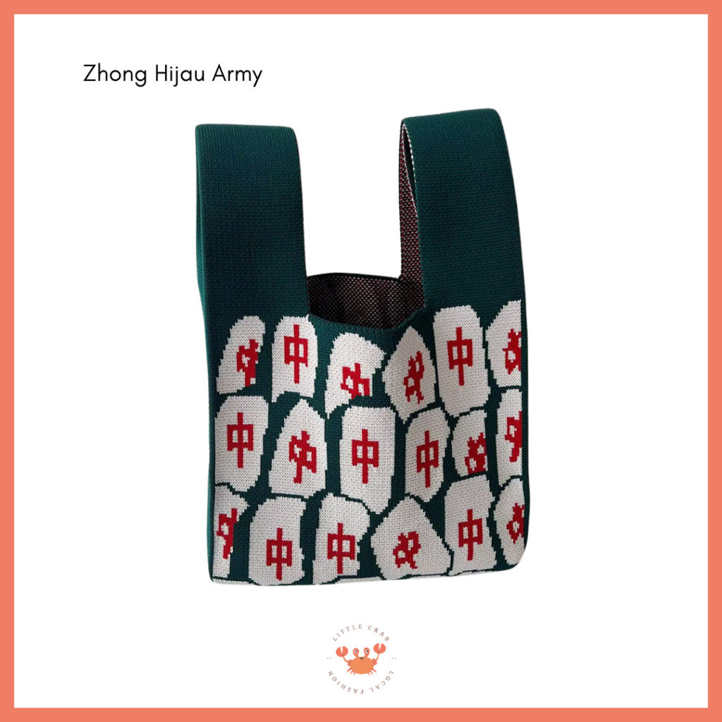 [bighuat] Tas Rajut Money Motif Uang Fa Cai Mahjong Knit Knot Bag Mini Totebag Bangkok Premium