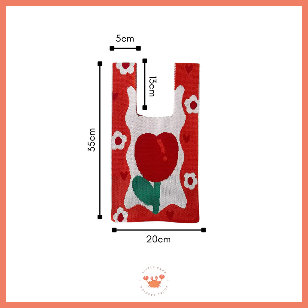 [littlecrab] Tas Rajut Motif Bunga Tulip Soft Color Aesthetic Cute Flower Knit Knot Bag Buffalow