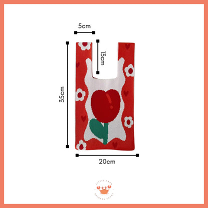 [littlecrab] Tas Rajut Motif Bunga Tulip Soft Color Aesthetic Cute Flower Knit Knot Bag Buffalow