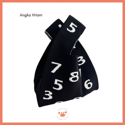[littlecrab] Tas Rajut Buffalow Bangkok Motif Angka Hijau Ungu Hitam Irregular Knit Totebag Premium
