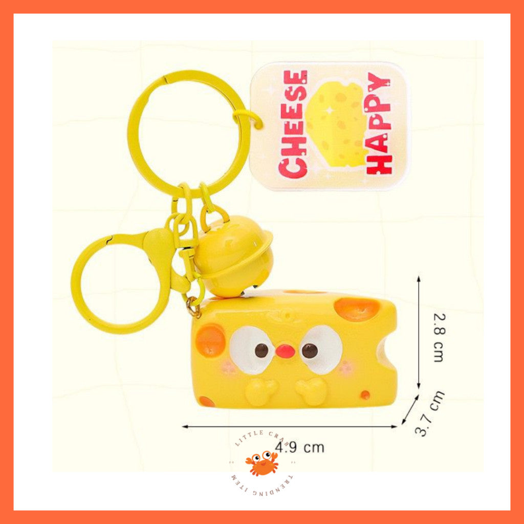 [littlecrab] Gantungan Kunci Motif Keju Cheese Keychain Karakter Unik Lucu Lonceng Cartoon Gemoy