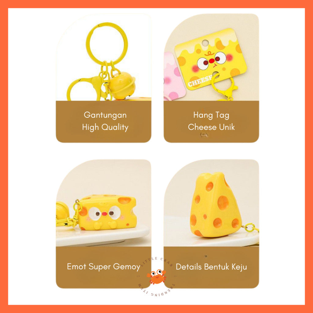 [littlecrab] Gantungan Kunci Motif Keju Cheese Keychain Karakter Unik Lucu Lonceng Cartoon Gemoy