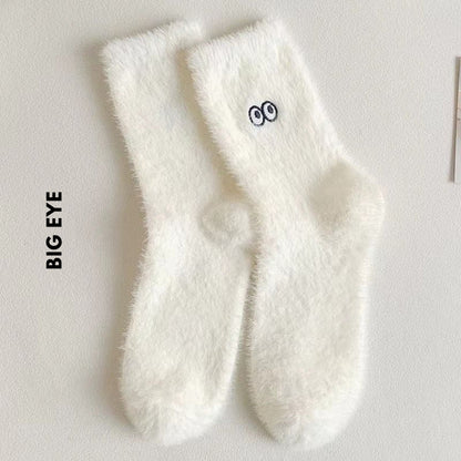 [littlecrab] Kaos Kaki Bulu Bahan Tebal Putih Aesthetic Simple Elegan Emoji Fluffy Socks Berkualitas