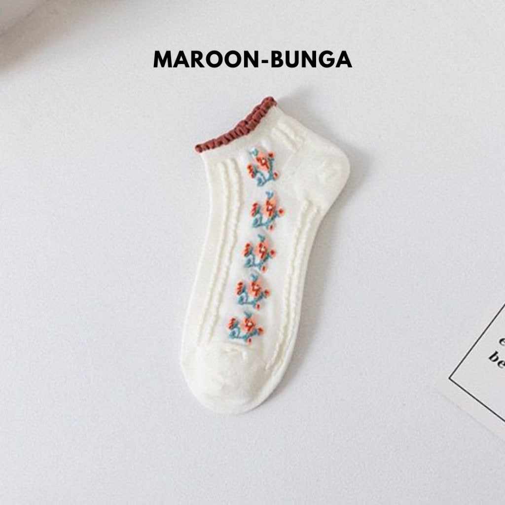 Kaos Kaki Autumn Putih Rajut Bunga Warna Warni Simple Aesthetic Flower Vintage Korean