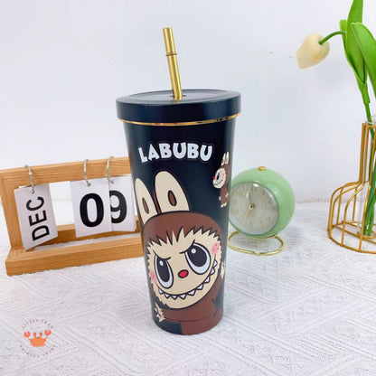 [littlecrab] Tumbler Labubu Termos Cafe Sedotan High Quality Stainless Steel Tahan Panas Dingin 750ml Botol Air Minum Tumblr