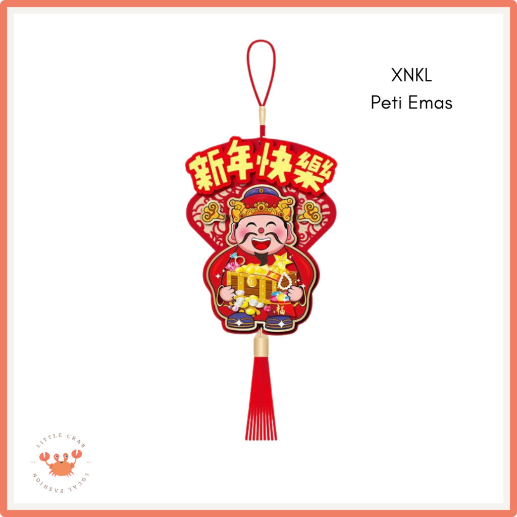 [littlecrab] Gantungan Jumbo Cai Shen Ye  Happy Chinese New Year Merah Timbul Hiasan Pajangan Imlek