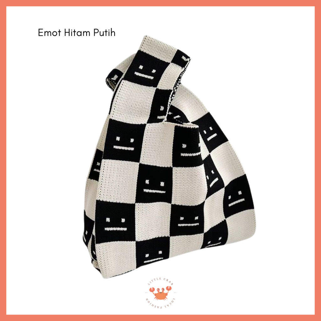 [littlecrab] Tas Rajut Earth Tone Coklat Hitam Putih Bangkok Knit Bag Knot Mini Totebag Buffalow