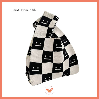 [littlecrab] Tas Rajut Earth Tone Coklat Hitam Putih Bangkok Knit Bag Knot Mini Totebag Buffalow
