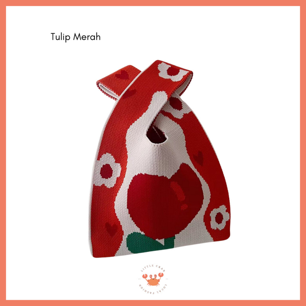 [littlecrab] Tas Rajut Motif Bunga Tulip Soft Color Aesthetic Cute Flower Knit Knot Bag Buffalow