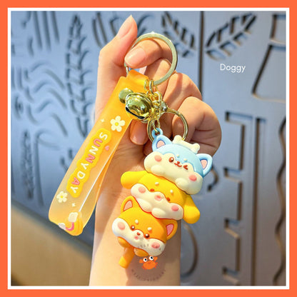 [littlecrab] Gantungan Kunci Motif Doggy Piggy Tumpuk Cute Keychain Gemoy Trio Aksesoris Aesthetic