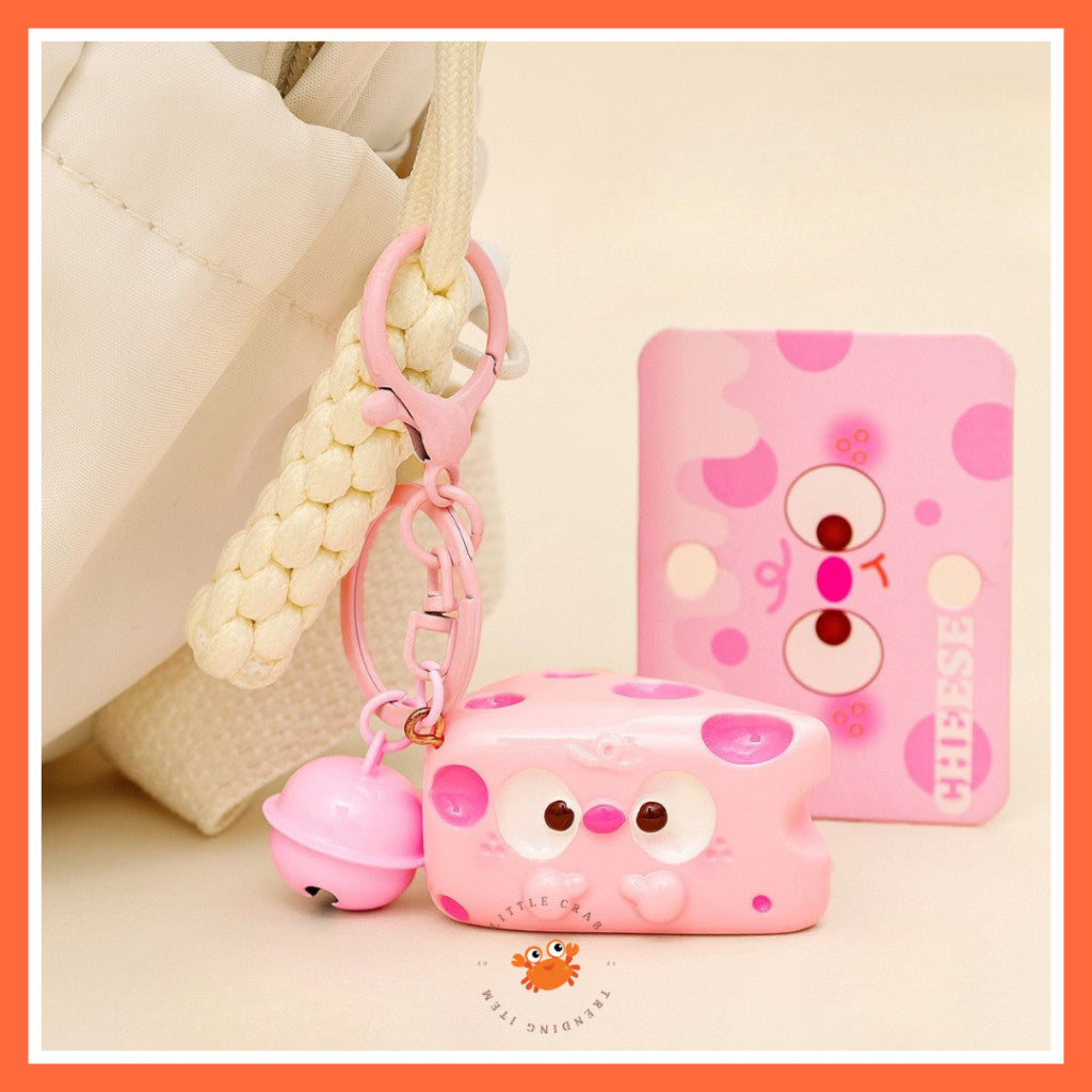 [littlecrab] Gantungan Kunci Motif Keju Cheese Keychain Karakter Unik Lucu Lonceng Cartoon Gemoy