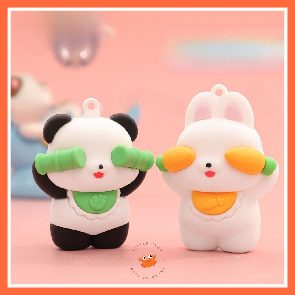 [littlecrab] Gantungan Kunci Panda Bambu Kelinci Wortel Motif Karakter Tutup Mata Cute Keychain