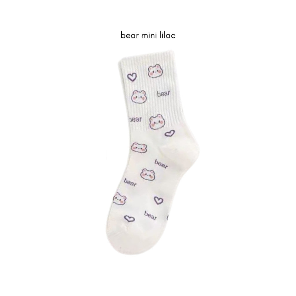 [littlecrab] Kaos Kaki Panjang Lilac Beruang Ungu Putih Unik Lucu Berkualitas Long Socks Aesthetic