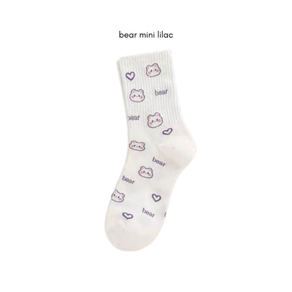 [littlecrab] Kaos Kaki Panjang Lilac Beruang Ungu Putih Unik Lucu Berkualitas Long Socks Aesthetic