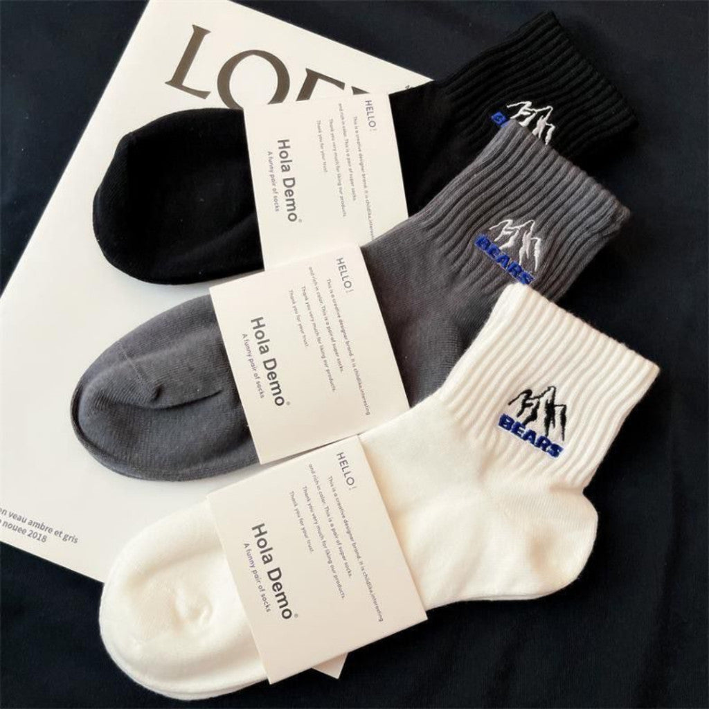 [littlecrab] Kaos Kaki Pendek Motif Gunung Bears High Quality Socks Unisex Simple