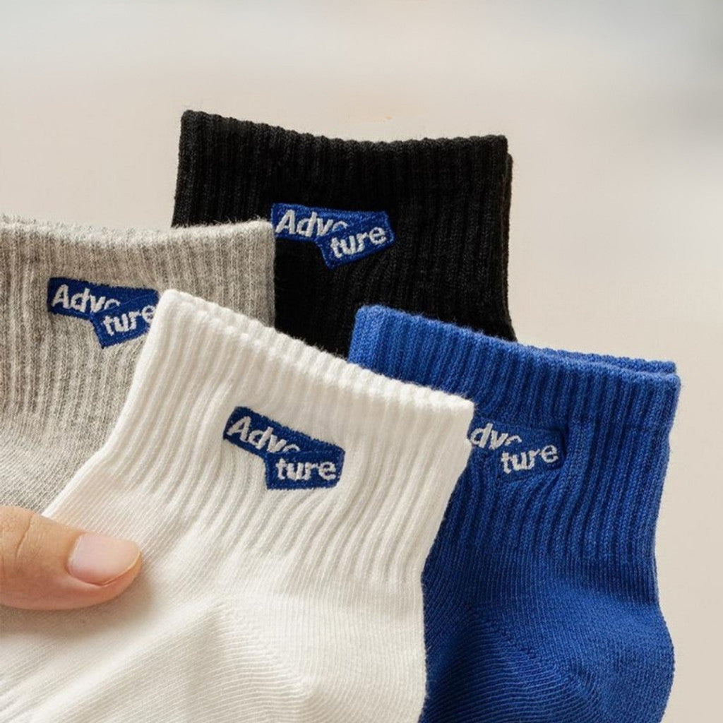 [littlecrab] Kaos Kaki Pendek Adventure High Quality Socks Simple Unisex Hitam Putih Biru Abu