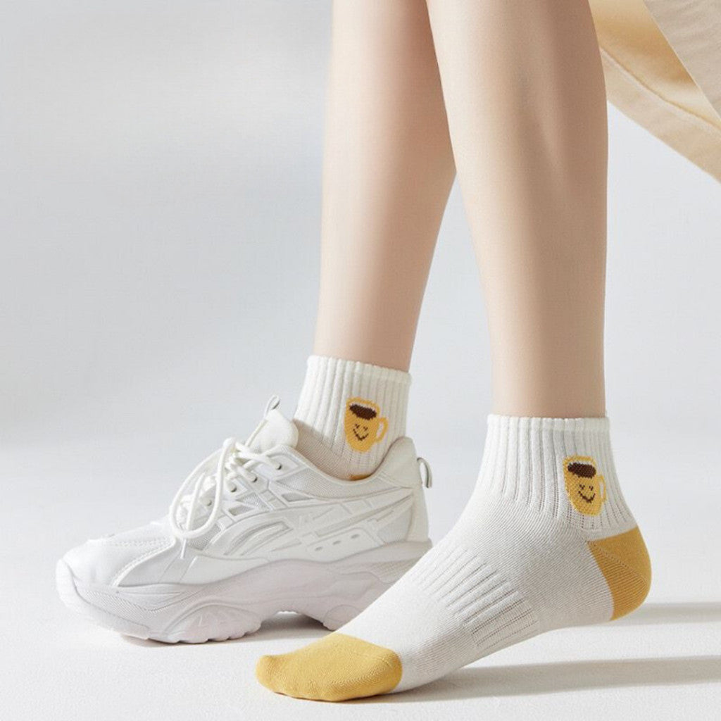 [littlecrab] Kaos Kaki Kuning Coffee Girl Honey Pendek Aesthetic Yellow Socks Aesthetic Korean Style