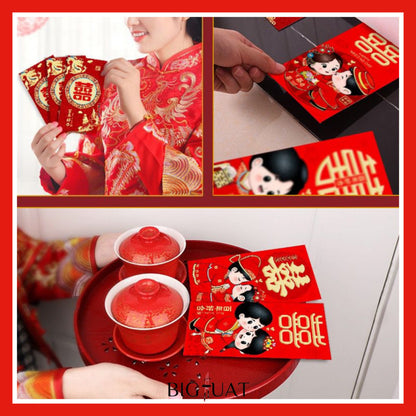 [littlecrab] 6pcs Angpao Nikah Shuang Xi Amplop Merah Wedding Pendek Panjang Angpau Tebal Premium