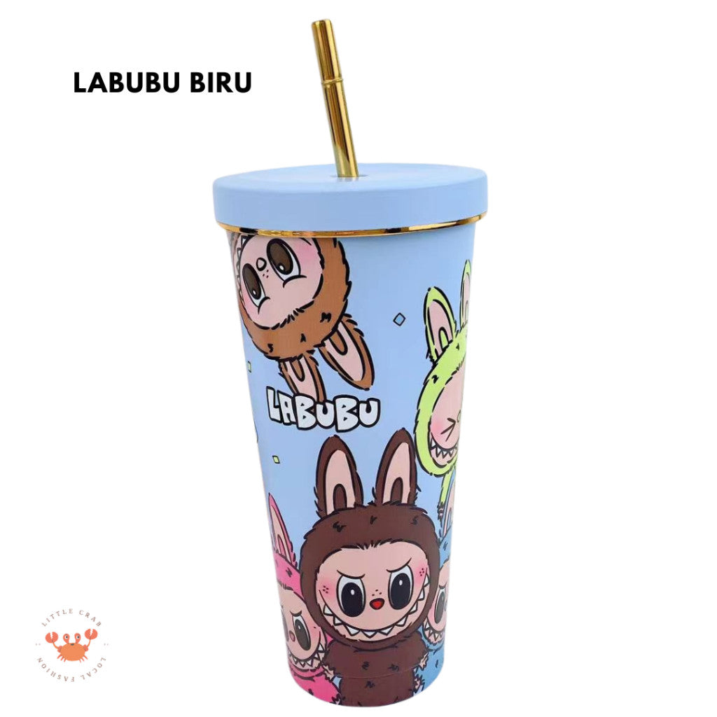 [littlecrab] Tumbler Labubu Termos Cafe Sedotan High Quality Stainless Steel Tahan Panas Dingin 750ml Botol Air Minum Tumblr