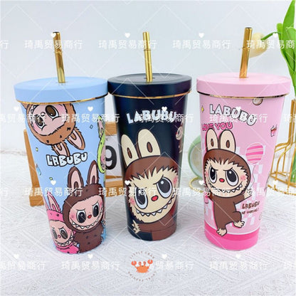 [littlecrab] Tumbler Labubu Termos Cafe Sedotan High Quality Stainless Steel Tahan Panas Dingin 750ml Botol Air Minum Tumblr