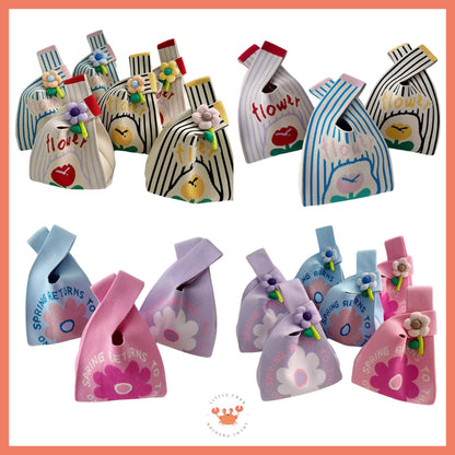 [littlecrab] Tas Rajut Bangkok Motif Bunga Flower Knit Bag Knot Mini Totebag Buffalow Unik Kanvas