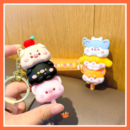 [littlecrab] Gantungan Kunci Motif Doggy Piggy Tumpuk Cute Keychain Gemoy Trio Aksesoris Aesthetic