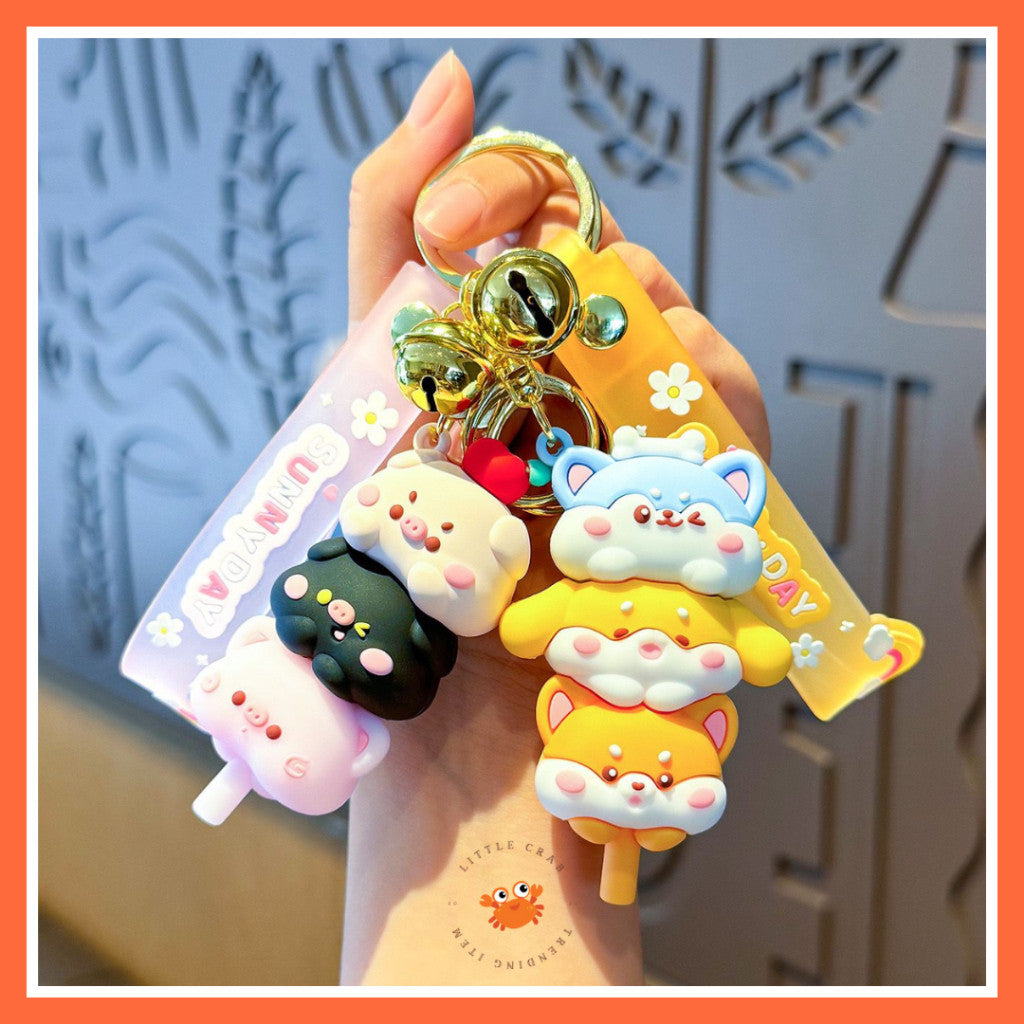 [littlecrab] Gantungan Kunci Motif Doggy Piggy Tumpuk Cute Keychain Gemoy Trio Aksesoris Aesthetic