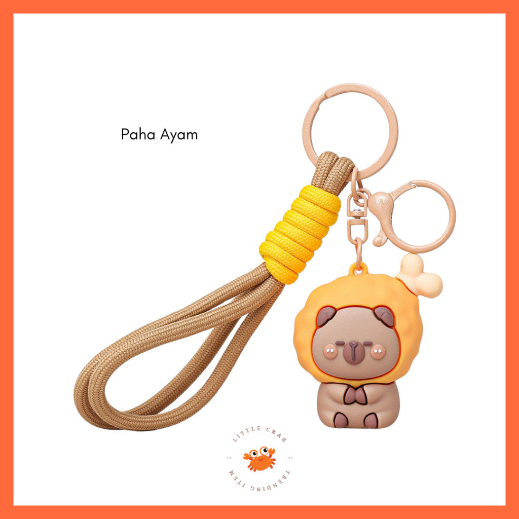 [littlecrab] Gantungan Kunci Capybara Taiyaki Paha Ayam Food Keychain Beruang Coklat Gemoy Cartoon