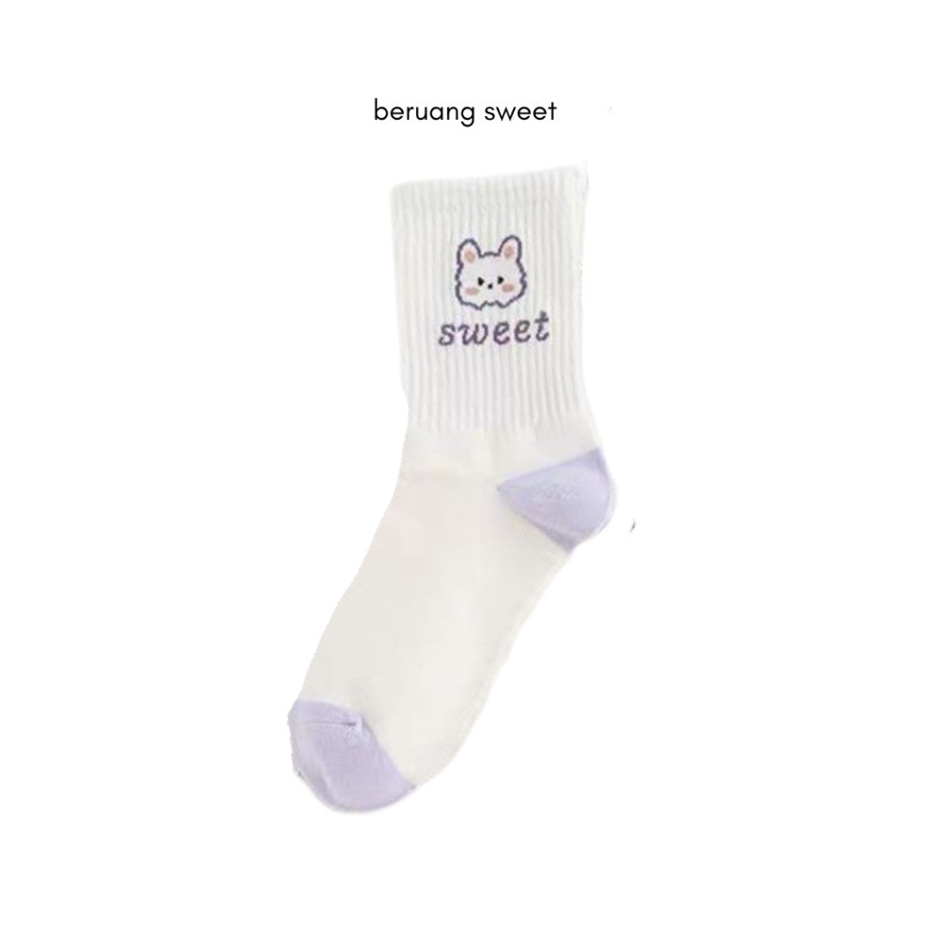 [littlecrab] Kaos Kaki Panjang Lilac Beruang Ungu Putih Unik Lucu Berkualitas Long Socks Aesthetic