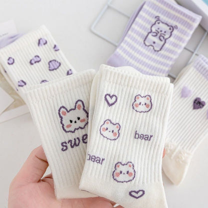 [littlecrab] Kaos Kaki Panjang Lilac Beruang Ungu Putih Unik Lucu Berkualitas Long Socks Aesthetic