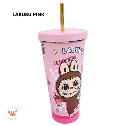 [littlecrab] Tumbler Labubu Termos Cafe Sedotan High Quality Stainless Steel Tahan Panas Dingin 750ml Botol Air Minum Tumblr
