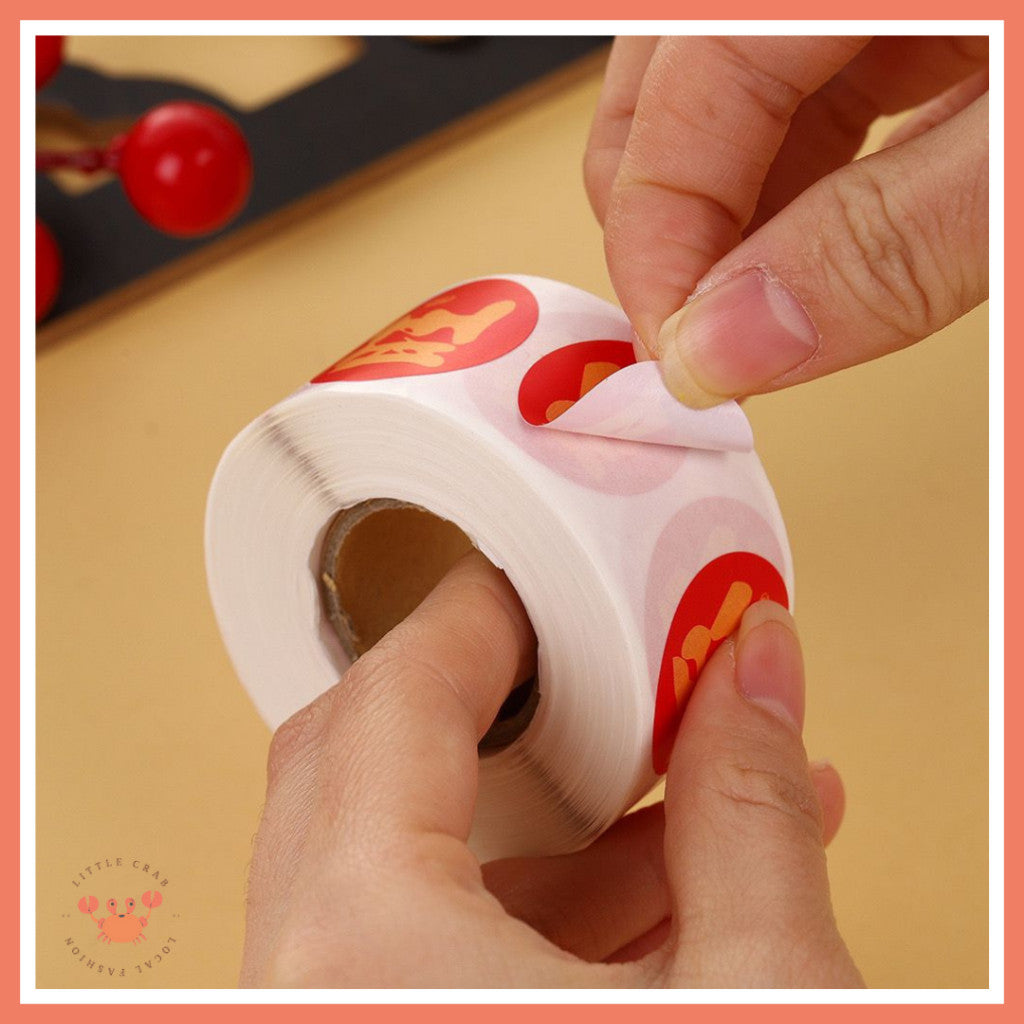 [littlecrab] Sticker Roll 500pcs Mini Fu  CNY Hok Merah Gold Tempelan Fuk Stiker Toples Buah Parcel
