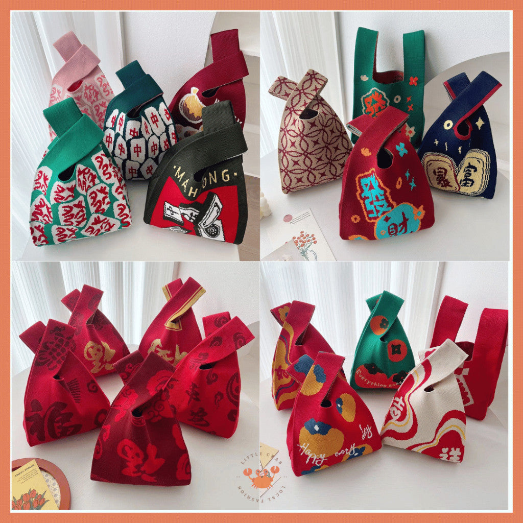[littlecrab] Tas Rajut Bangkok All Motif Knit Knot Bag Mini Totebag Buffalow Unik Kanvas Premium