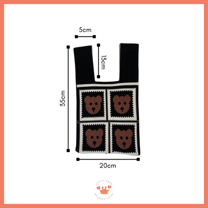 [littlecrab] Tas Rajut Earth Tone Coklat Hitam Putih Bangkok Knit Bag Knot Mini Totebag Buffalow