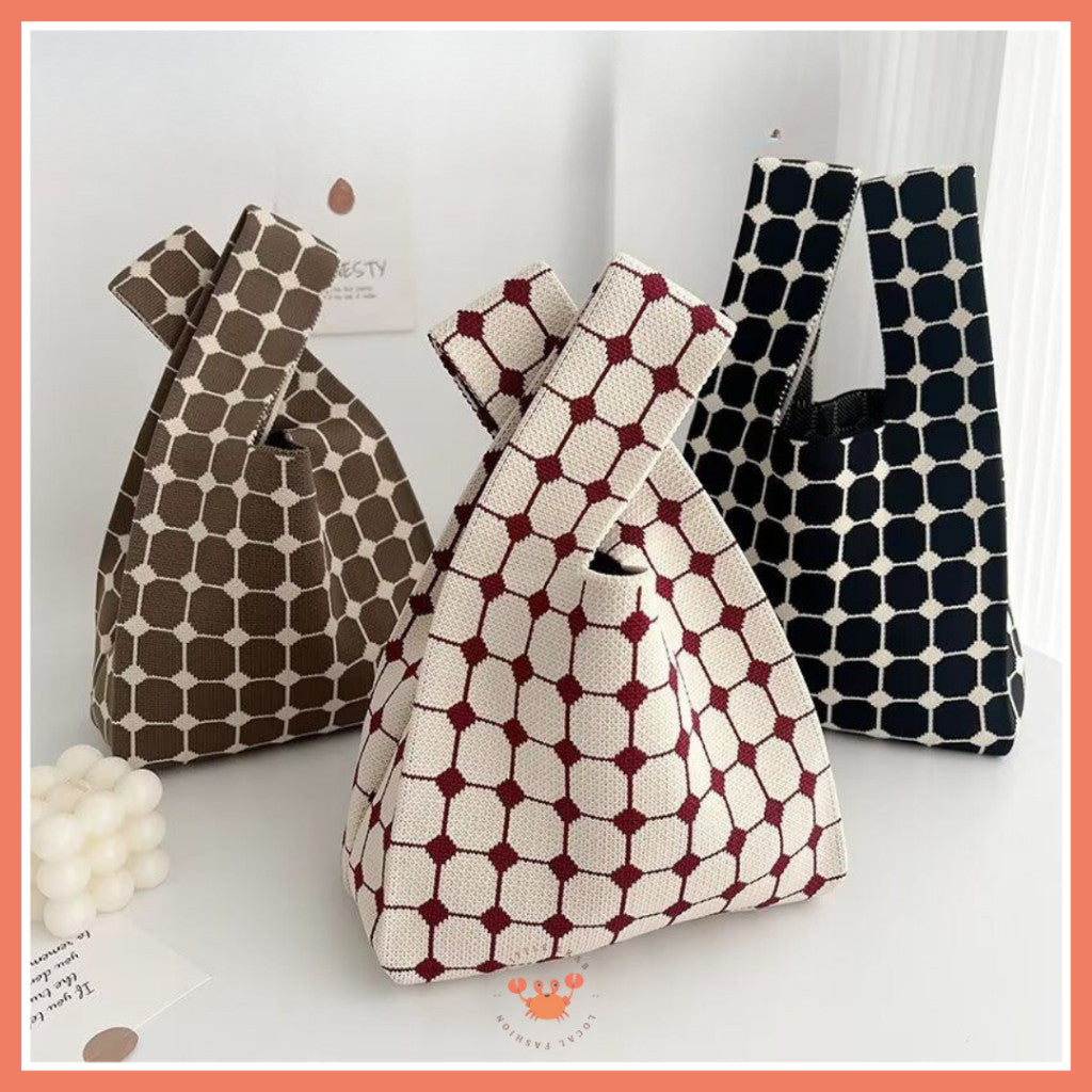 [littlecrab] Tas Rajut Earth Tone Coklat Hitam Putih Bangkok Knit Bag Knot Mini Totebag Buffalow