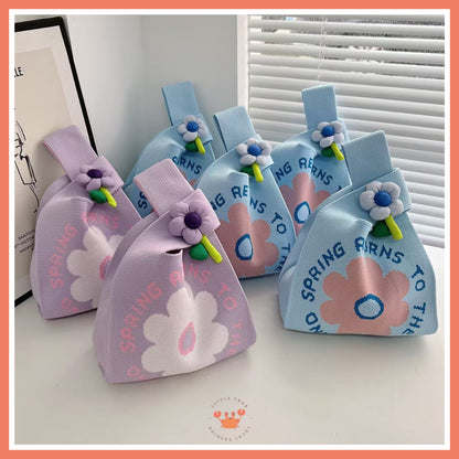 [littlecrab] Pin Bunga Tas Pin Mini Bunga Colorful Aesthetic Simple Unik Tas Rajut Flower Boneka